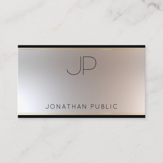 Modern Monogram Gold Silver Elegant Template Luxe Business Card (Front)