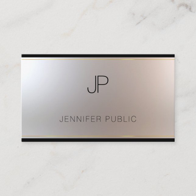 Modern Monogram Gold Silver Template Luxury Silk Business Card (Front)