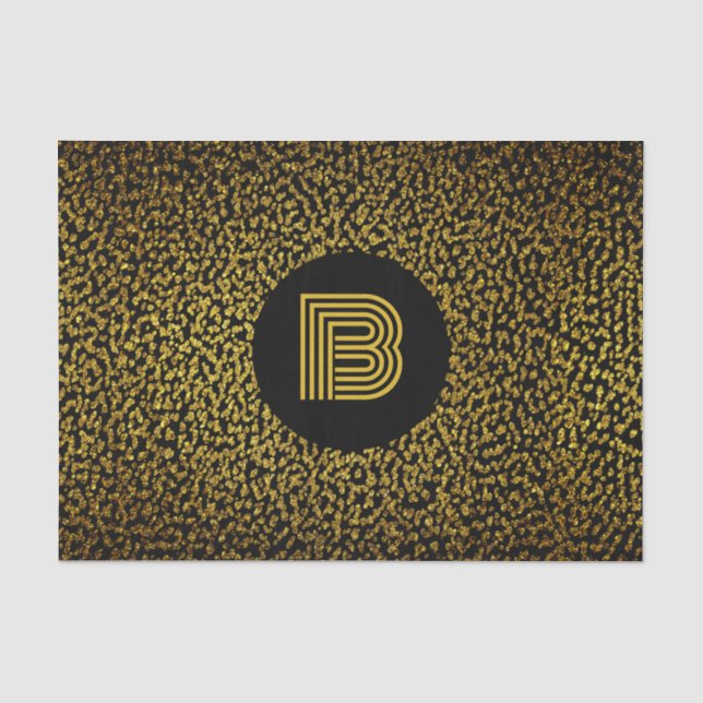 Modern monogram golden dots black tissue paper (Front)
