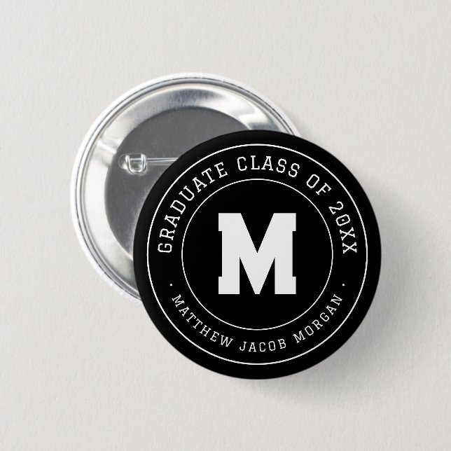 Modern Monogram Graduate Class of 20XX Custom 2 Inch Round Button (Front & Back)