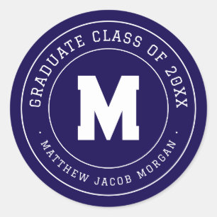 Modern Monogram Graduate Class of 20XX Custom Classic Round Sticker