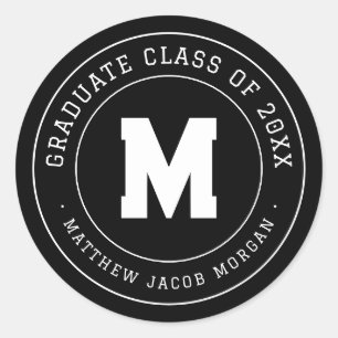 Modern Monogram Graduate Class of 20XX Custom Classic Round Sticker