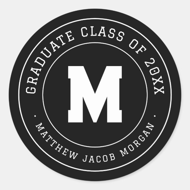 Modern Monogram Graduate Class of 20XX Custom Classic Round Sticker (Front)