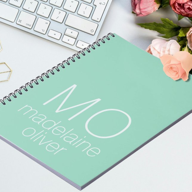 Modern Monogram Green and White Notebook (Creator Uploaded)