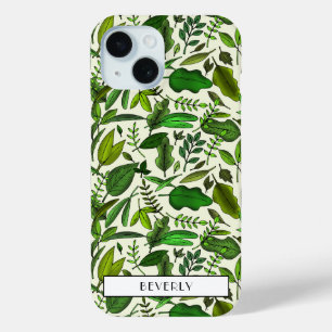 Modern Monogram Green Botanical iPhone 15 Case