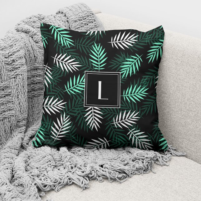 Modern Monogram Green Botanical Leaves  Throw Pillow (Creator Uploaded)