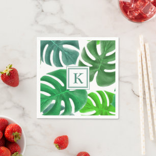 Modern Monogram Green Botanical Palm Leaves  Napkin