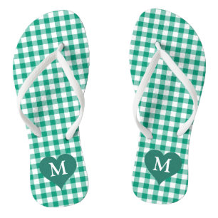 Modern Monogram Green Checks Flip Flops
