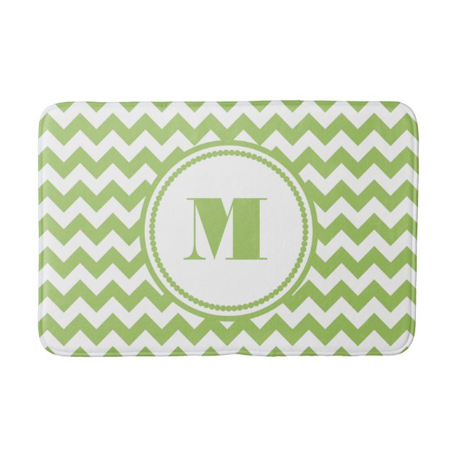 Modern Monogram Green Chevron Stripes Bath Mat (Front)