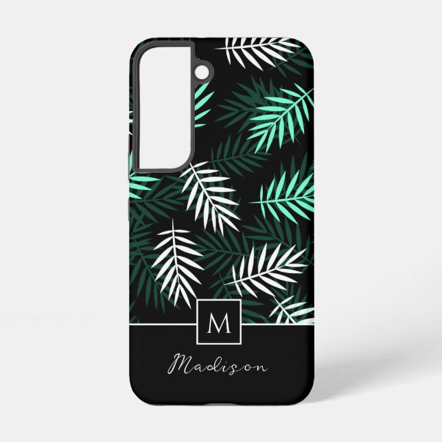 Modern Monogram Green Leaves Pattern Samsung Galaxy S22 Case (Back)