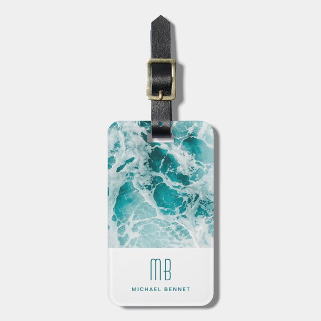 Modern Monogram Green Luggage Tag (Front Vertical)