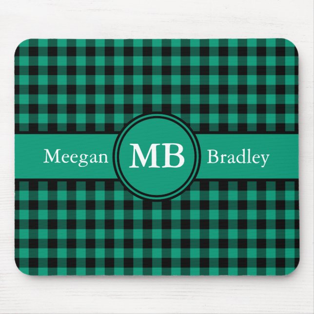 Modern Monogram Green Plaid Pattern Mouse Pad (Front)