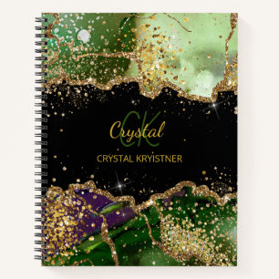 Modern Monogram Green purple Agate Glitter Notebook