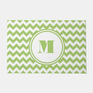 Modern Monogram Green Stripes Doormat