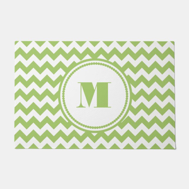 Modern Monogram Green Stripes Doormat (Front)