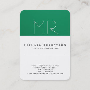 Modern Monogram Green White Clean Business Card