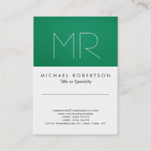 Modern Monogram Green White Clean Business Card