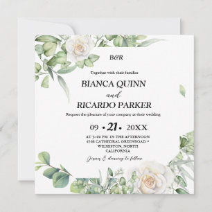 Modern Monogram greenery eucalyptus Square Wedding Invitation