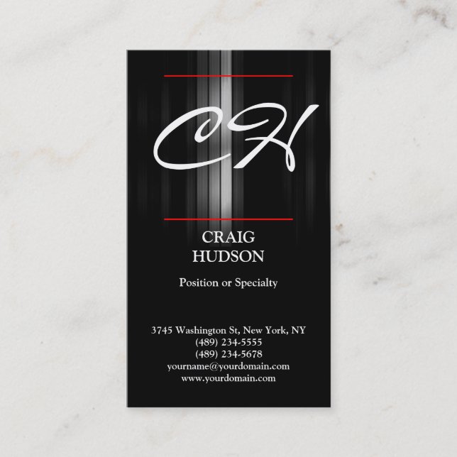 Modern Monogram Grey White Red Business Card (Front)
