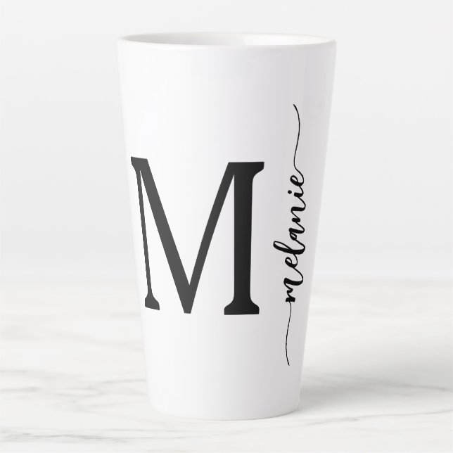 Modern Monogram Hand Lettered White Latte Mug Gift (Front)