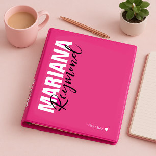 Modern Monogram Handwriting Name Hot Pink Binder