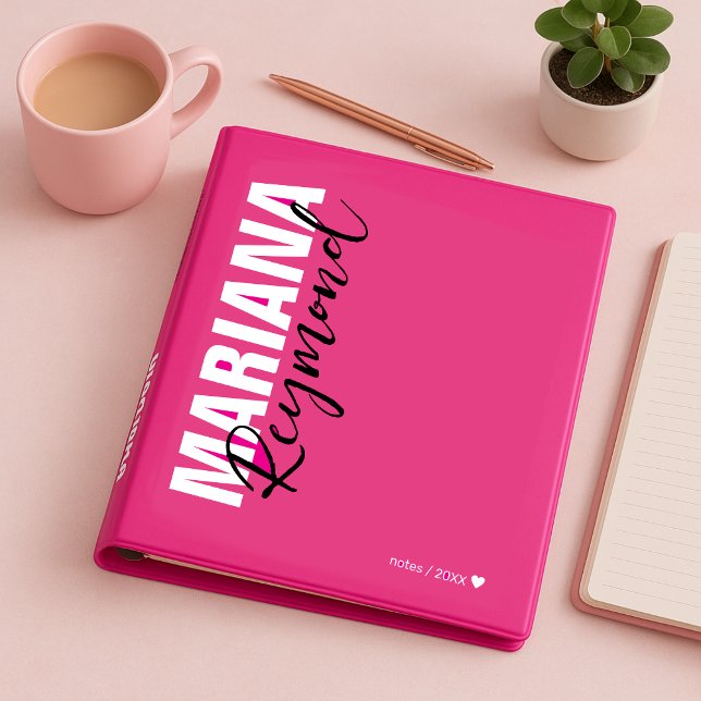 Modern Monogram Handwriting Name Hot Pink Binder (Creator Uploaded)