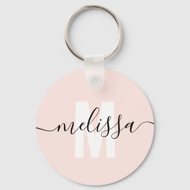 Modern Monogram Handwriting Script Name Simple Keychain (Front)