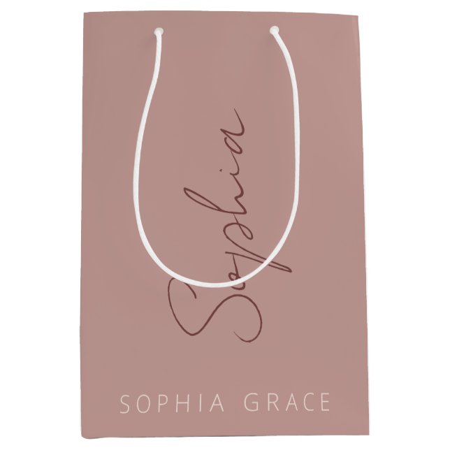 Modern Monogram Handwritten Script Dusty Rose  Medium Gift Bag (Front)