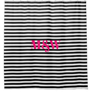 Modern monogram hot pink black white stripes 