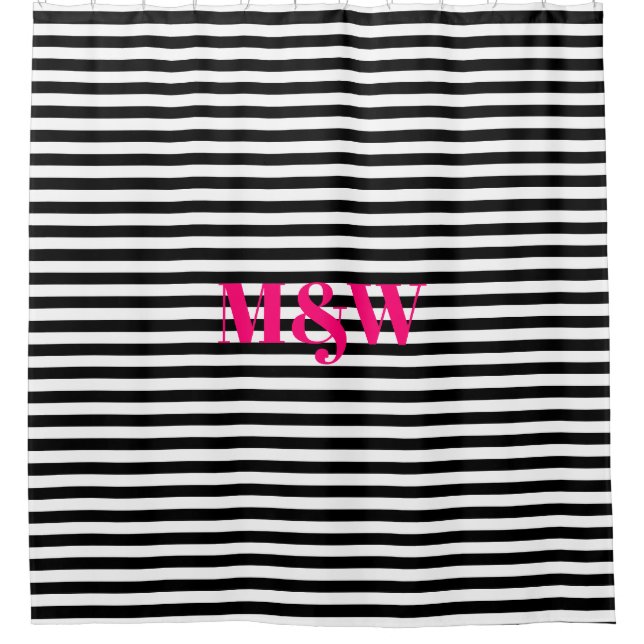 Modern monogram hot pink black white stripes  (Front)