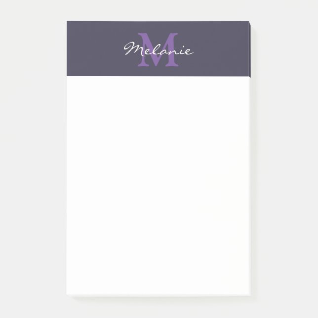 Modern Monogram Indigo Blue and Lavender Post-it Notes (Front)