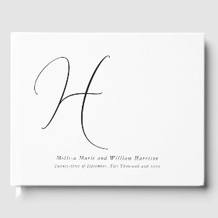 Modern Monogram Initial Black & White Wedding Guest Book