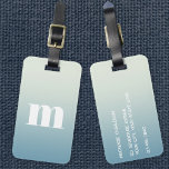 Modern Monogram Initial Blue Gradient Luggage Tag<br><div class="desc">Modern lower case typography minimalist monogram initial design which can be changed to personalize,  along with the details on the reverse. White on a teal gradient background.</div>