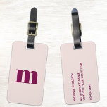Modern Monogram Initial Blush Pink Burgundy Luggage Tag<br><div class="desc">Modern lower case typography minimalist monogram initial design which can be changed to personalize, along with the details on the reverse. Deep burgundy red on a pastel blush pink background.</div>