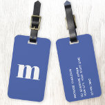 Modern Monogram Initial Cobalt Blue Luggage Tag<br><div class="desc">Modern lower case typography minimalist monogram initial design which can be changed to personalize,  along with the details on the reverse. White on a cobalt blue background.</div>