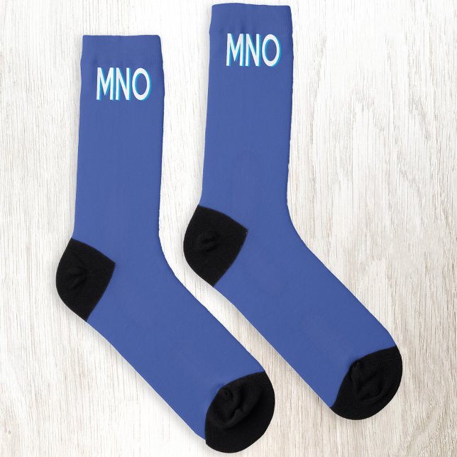 Modern Monogram Initial Drop Shadow Blue Socks (Monogram initial drop shadow personalized blue socks)