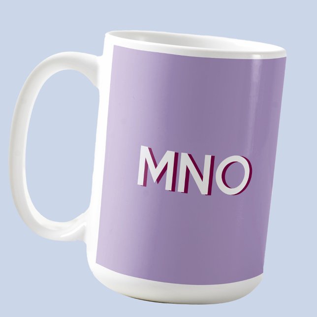 Modern Monogram Initial Drop Shadow Lilac Coffee Mug (Modern drop shadow monogram initials personalized coffee mug in pastel lilac purple)