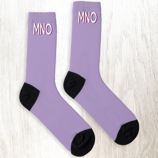 Modern Monogram Initial Drop Shadow Lilac Socks (Monogram initial drop shadow personalized socks in pastel lilac)