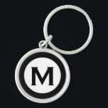 Modern Monogram Initial Letter Black White Keychain<br><div class="desc">Modern monogrammed keychain with monogram initial in black and white.</div>