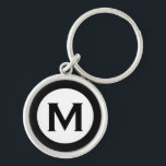 Modern Monogram Initial Letter Black White Keychain<br><div class="desc">Modern monogrammed keychain with monogram initial in black and white.</div>