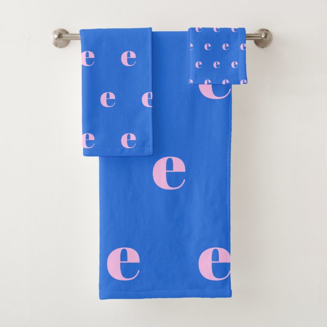 Modern Monogram Initial Letter Bright Blue Pink Bath Towel Set (Insitu)