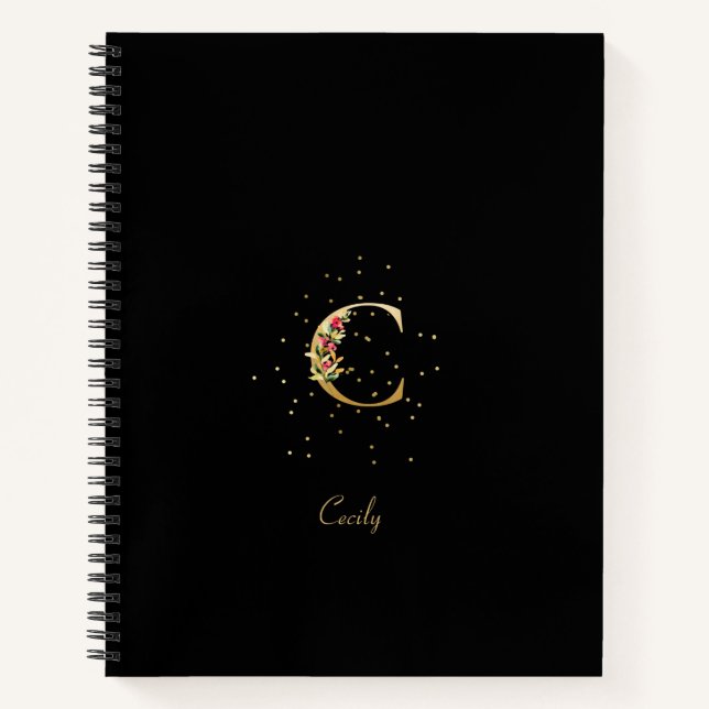 Modern Monogram Initial Letter C Floral Pattern Notebook (Front)
