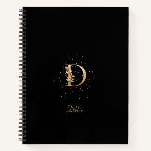 Modern Monogram Initial Letter D Floral Pattern Notebook