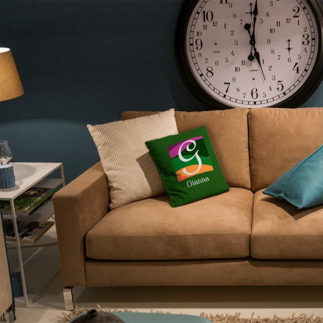 Modern Monogram Initial Letter green Throw Pillow (Creator Uploaded)