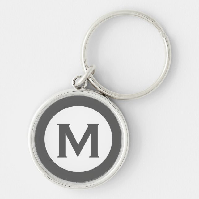  Modern Monogram Initial Letter Grey Keychain (Front)