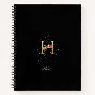 Modern Monogram Initial Letter H Floral Pattern Notebook