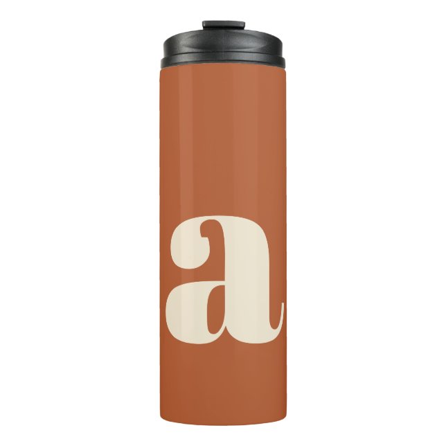 Modern Monogram Initial Letter in Rust and Cream Thermal Tumbler (Front)