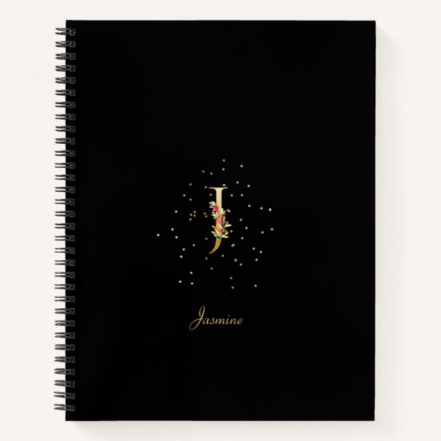 Modern Monogram Initial Letter J Floral Pattern Notebook (Front)