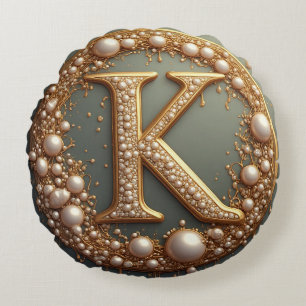 Modern Monogram Initial Letter K Round Pillow