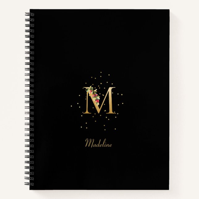 Modern Monogram Initial Letter M Floral Pattern Notebook (Front)